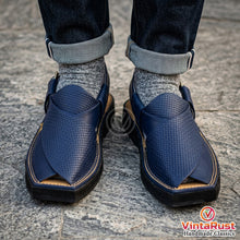 Load image into Gallery viewer, Handmade Blue Leather Peshawari Men's Chappal
