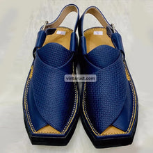 Load image into Gallery viewer, Handmade Blue Leather Peshawari Men&#39;s Chappal
