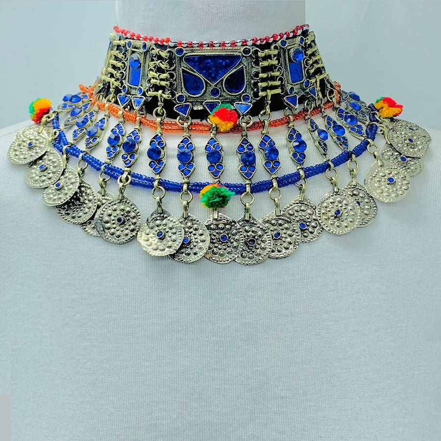Blue Stones Afghan Handmade Choker Necklace