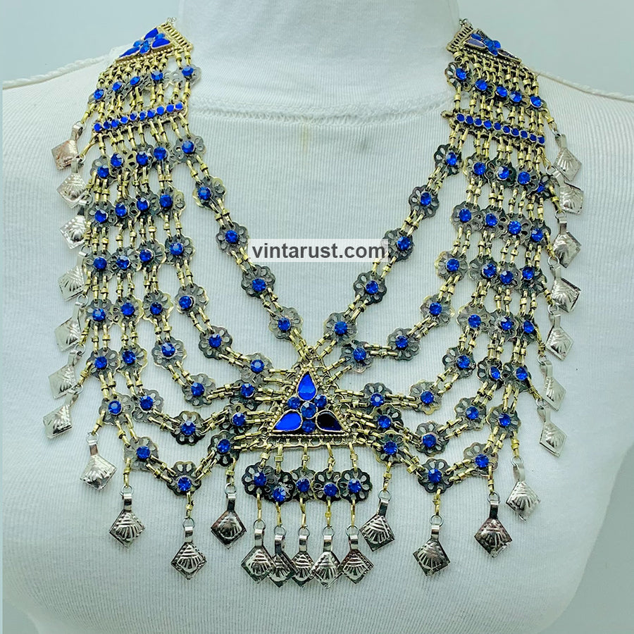 Handmade Blue Vintage Unique Bib Necklace