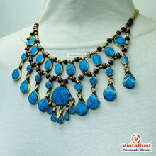 Load image into Gallery viewer, Handmade Bohemian Turquoise Wood Beaded Bib Necklace
