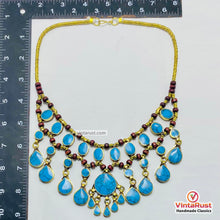Load image into Gallery viewer, Handmade Bohemian Turquoise Wood Beaded Bib Necklace
