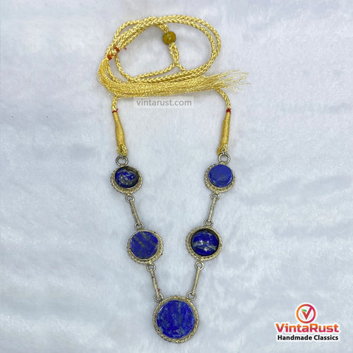 Handmade Boho Lapis Lazuli Round Pendant Necklace