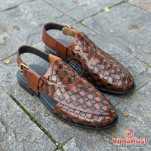 Load image into Gallery viewer, Handmade Brown Woven Leather Sandals
