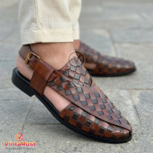 Load image into Gallery viewer, Handmade Brown Woven Leather Sandals
