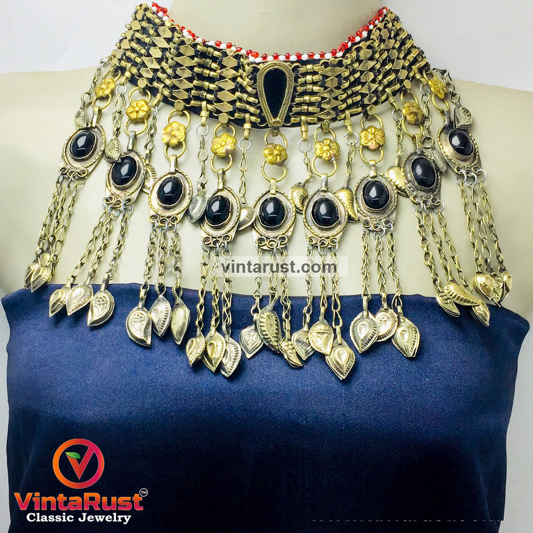 Handmade Choker Necklace with Glass Stones And Beads
