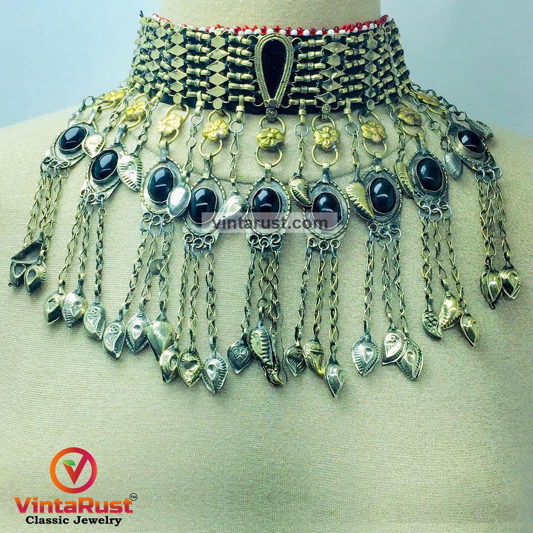 Handmade Choker Necklace with Glass Stones And Beads