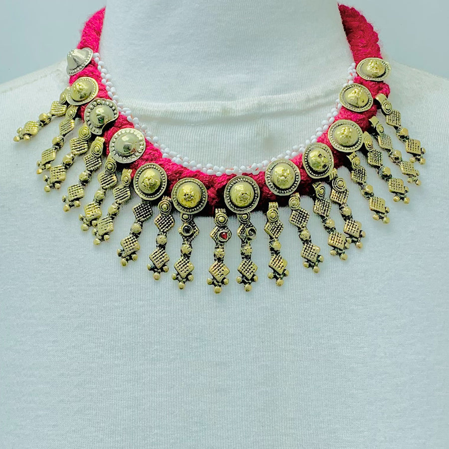 Handmade Choker Necklace With Metal Spikes