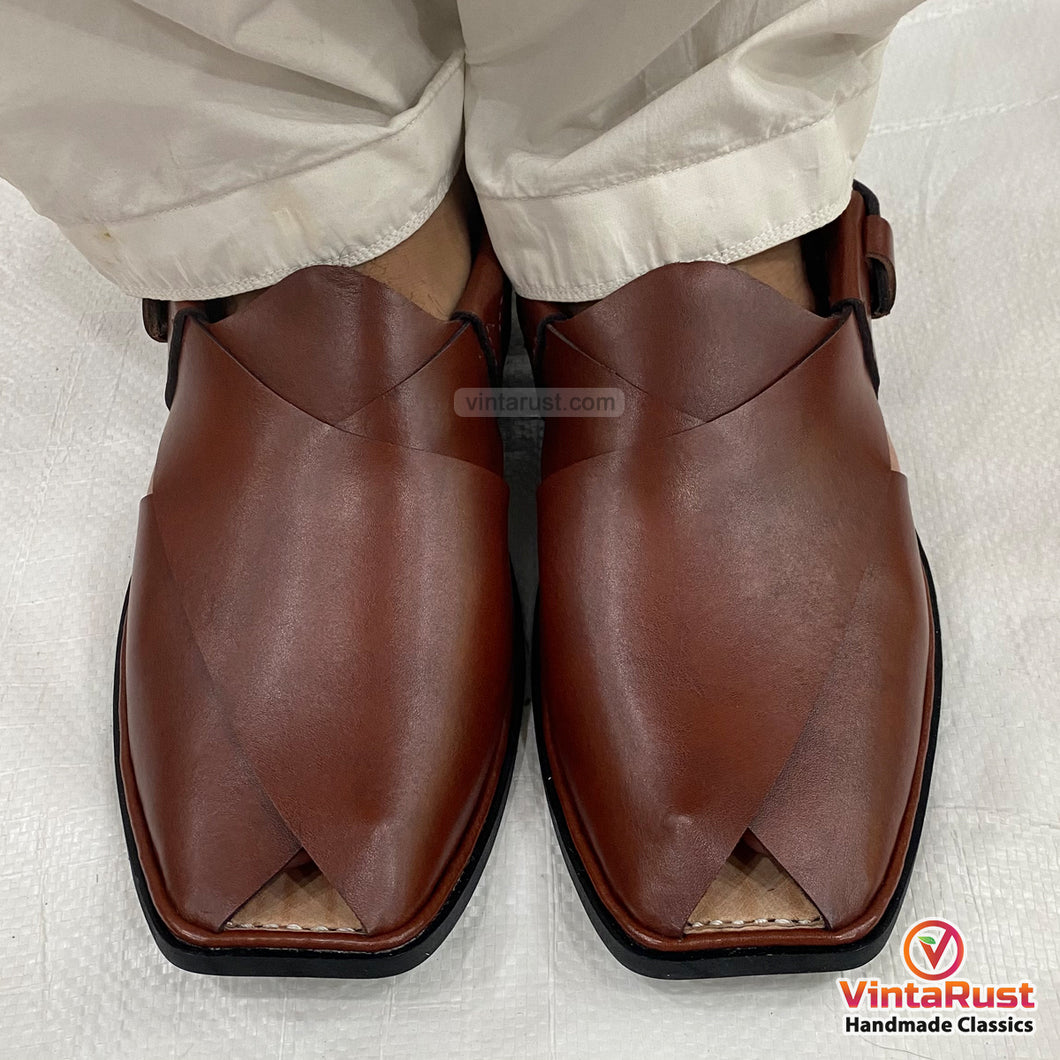 Handmade Comfortable Brown Leather Peshawari Sandals
