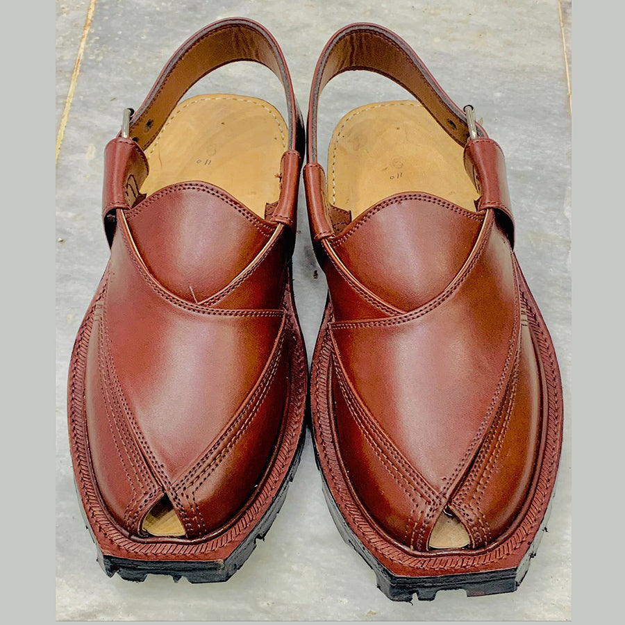 Handmade Dark Brown Leather Peshawari Chappal