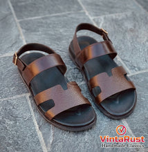 Load image into Gallery viewer, Men's Dark Brown Leather Slingback Sandals
