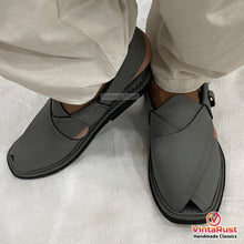 Load image into Gallery viewer, Handmade Dark Grey Leather Peshawari Chappal
