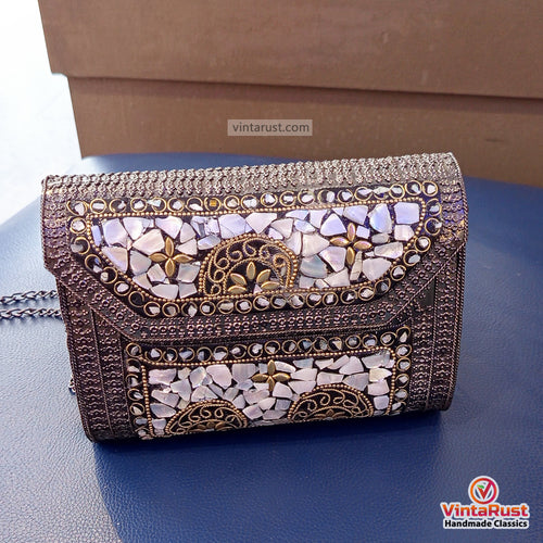 Handmade Ethnic Mosaic Gemstone Box Clutch