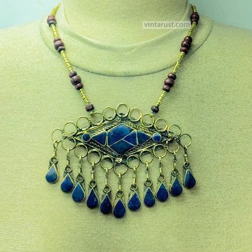 Lapis Lazuli Pendant Necklace With Beaded Chain