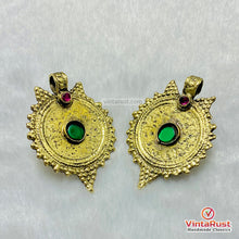 Load image into Gallery viewer, Handmade Gold Coins Earrings With Glass Stones
