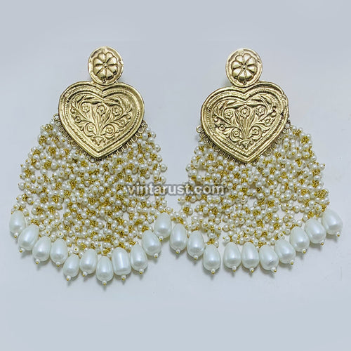 Handmade Golden Heart Pearl Earrings