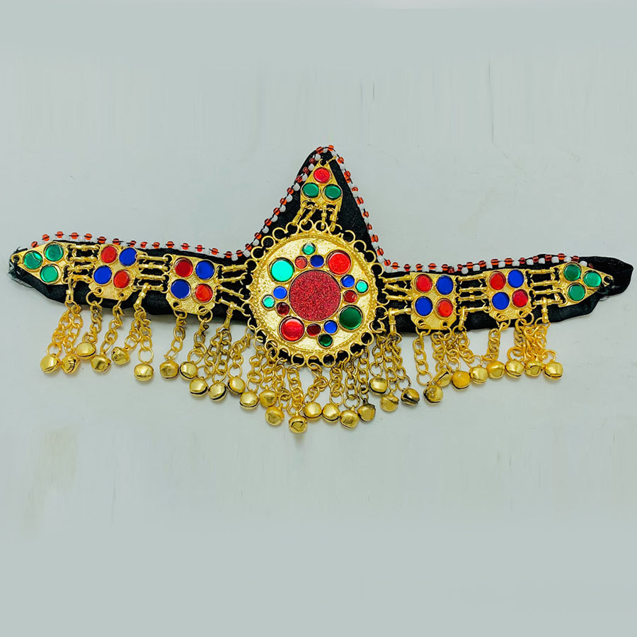 Handmade Golden Headpiece Unique Glass Stones Matha Patti 