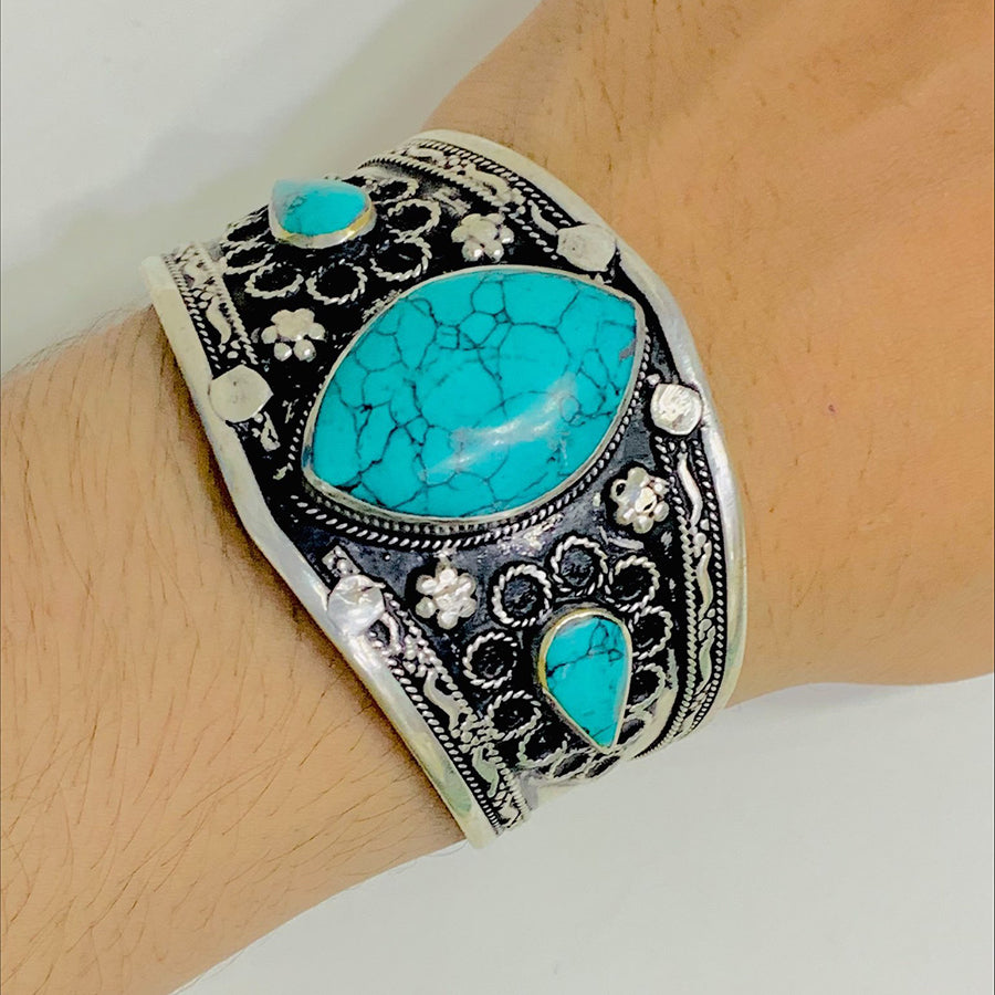 Handmade Green Turquoise Stone Adjustable Bracelet