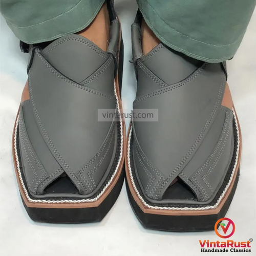 Handmade Grey Peshawari Chappal Sandals