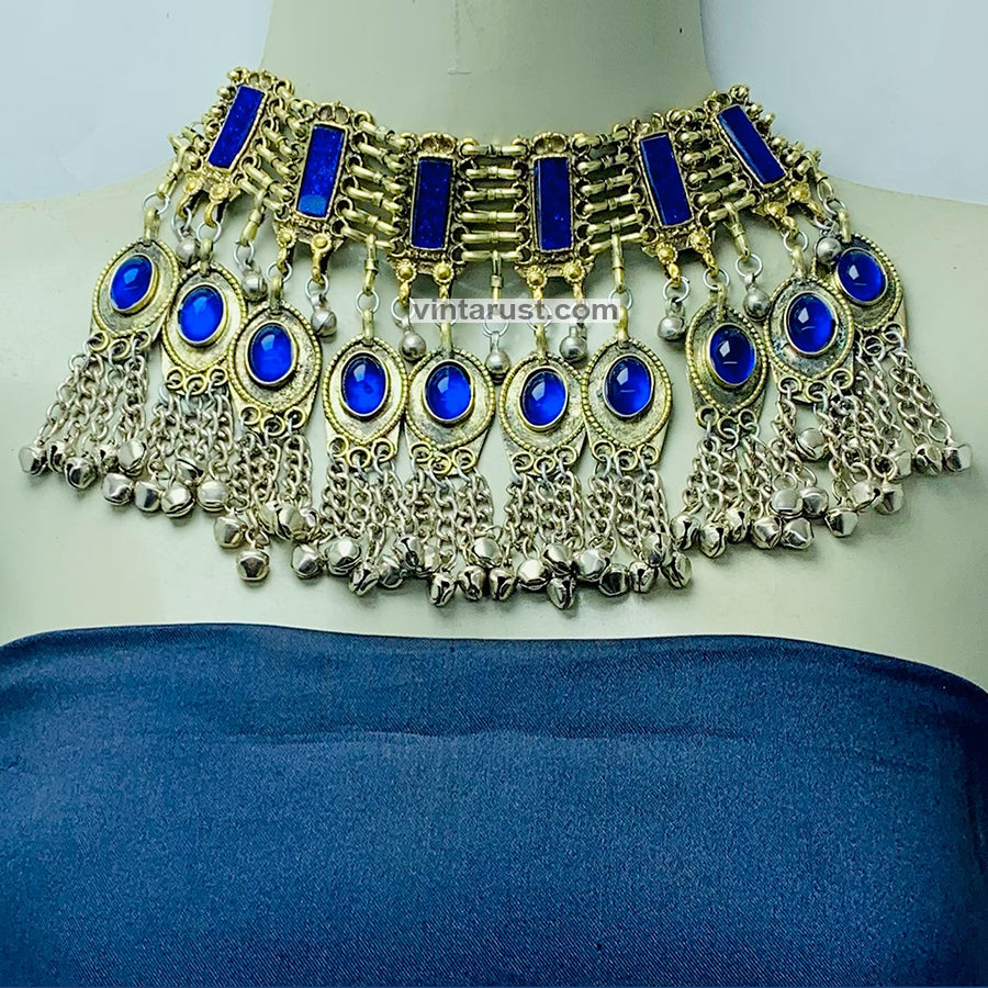 Handmade Gypsy Style Blue Stones Choker Necklace