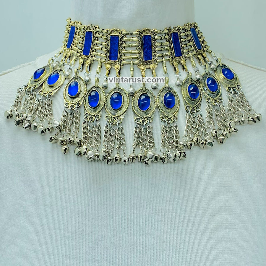 Handmade Gypsy Style Blue Stones Choker Necklace