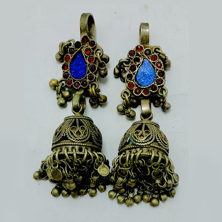 Handmade Jhumka Earrings with Glass Stones