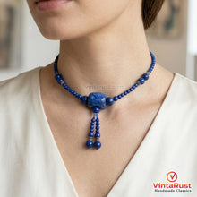 Load image into Gallery viewer, Handmade Lapis Blue Beaded Necklace with Tassel
