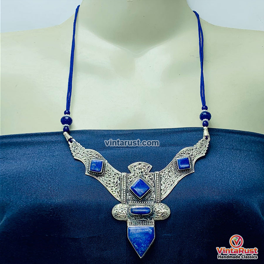 Lapis Lazuli Nepalese Triangular Pendant Necklace