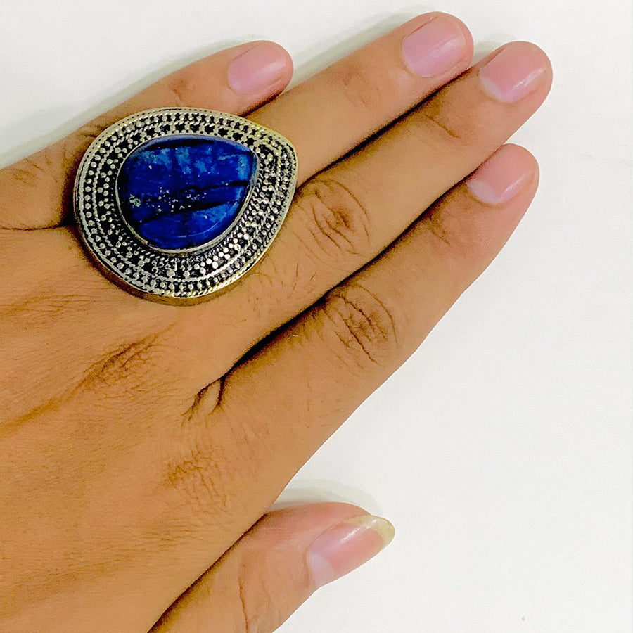Handmade Lapis Lazuli Water Drop Stone Ring
