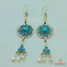 Load image into Gallery viewer, Light Weight Earrings With Turquoise Glass Stone
