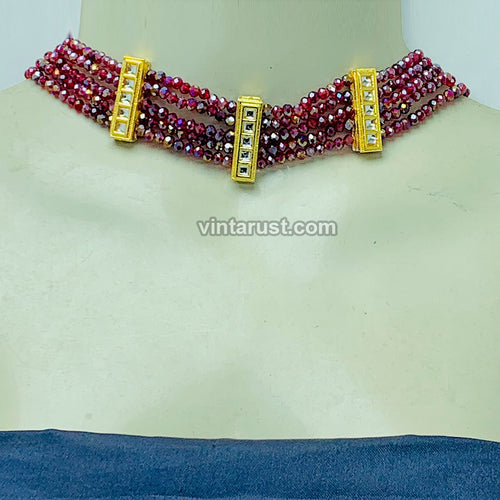 Handmade Maroon Beaded Bohemian Choker Necklace