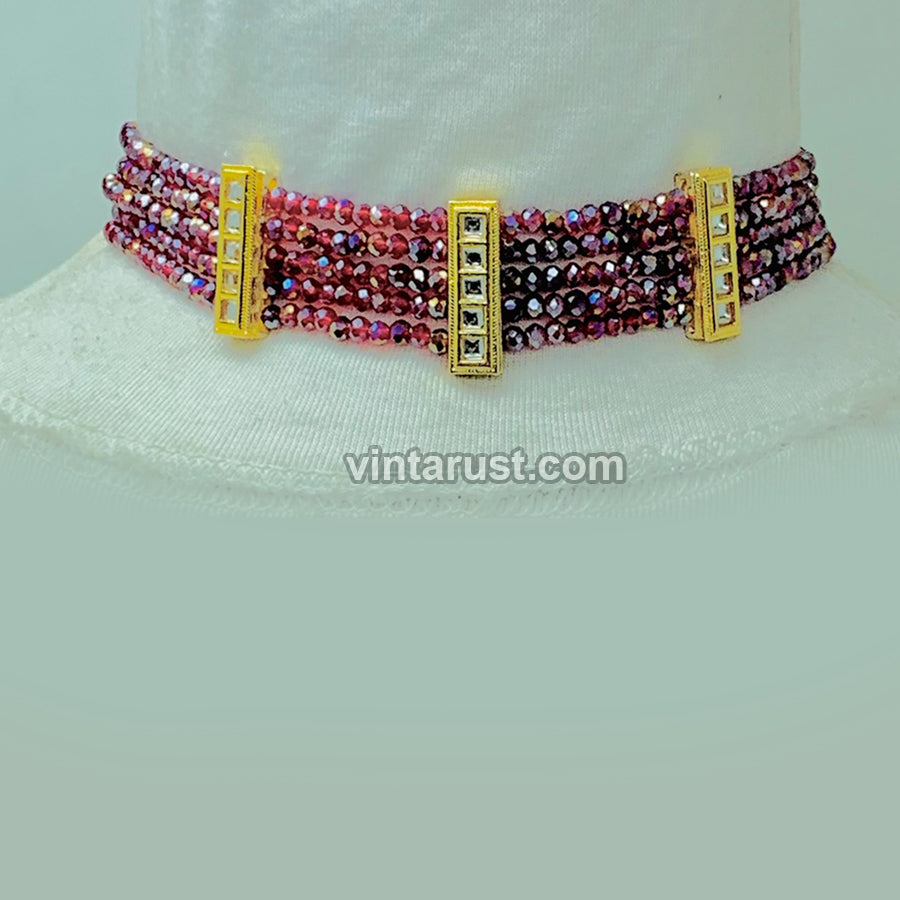 Handmade Maroon Beaded Bohemian Choker Necklace