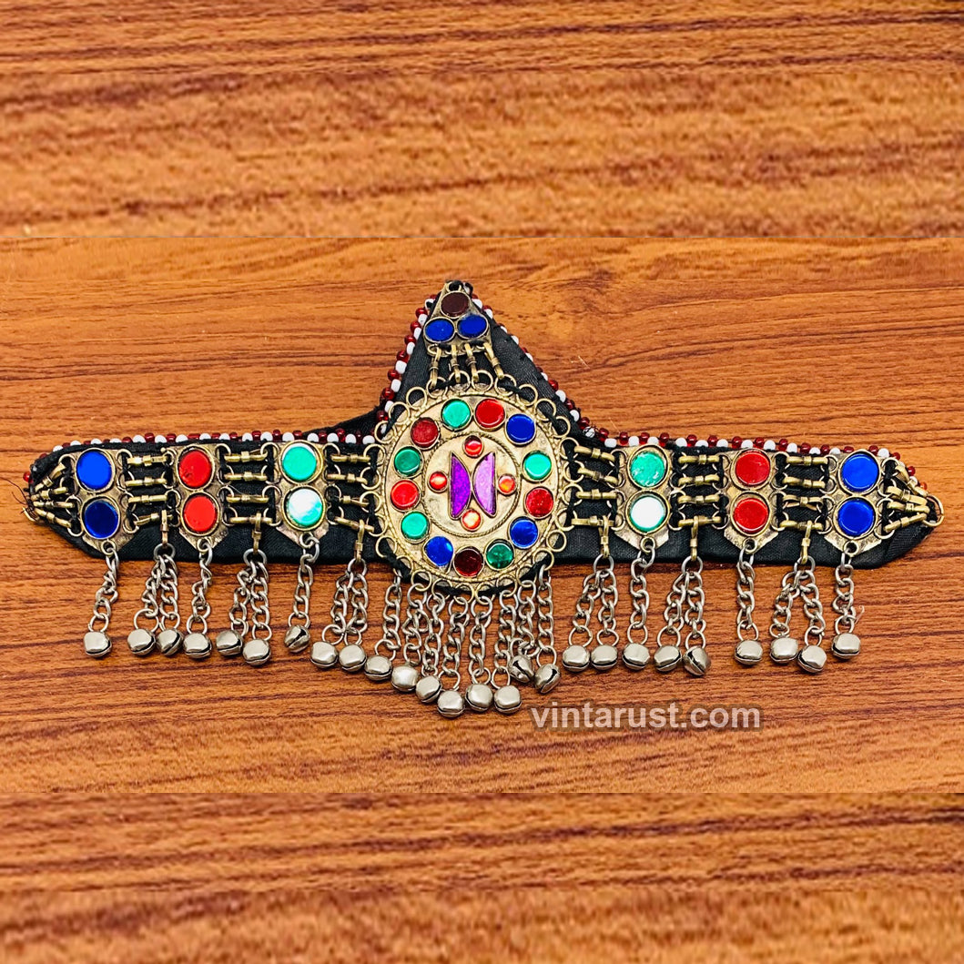 Handmade Matha Patti With Multicolor Glass Stone