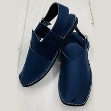 Load image into Gallery viewer, Handmade Men&#39;s Blue Leather Peshawar Chappal
