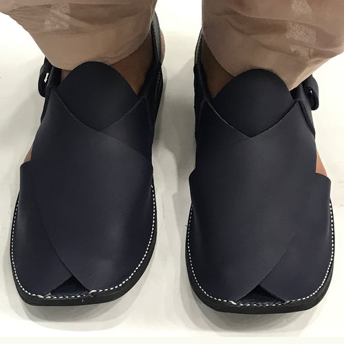 Handmade Men's Blue Leather Peshawar Chappal