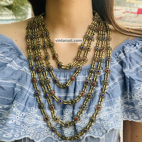 Handmade Multi Strands Tribal Bib Necklace