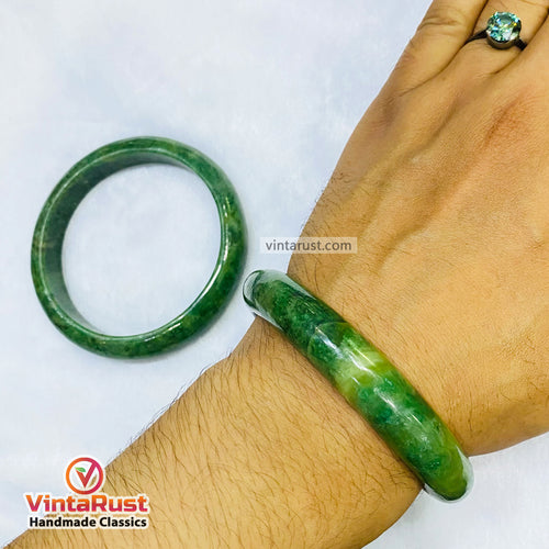 Handmade Natural Green Jade Stone Bangles Set