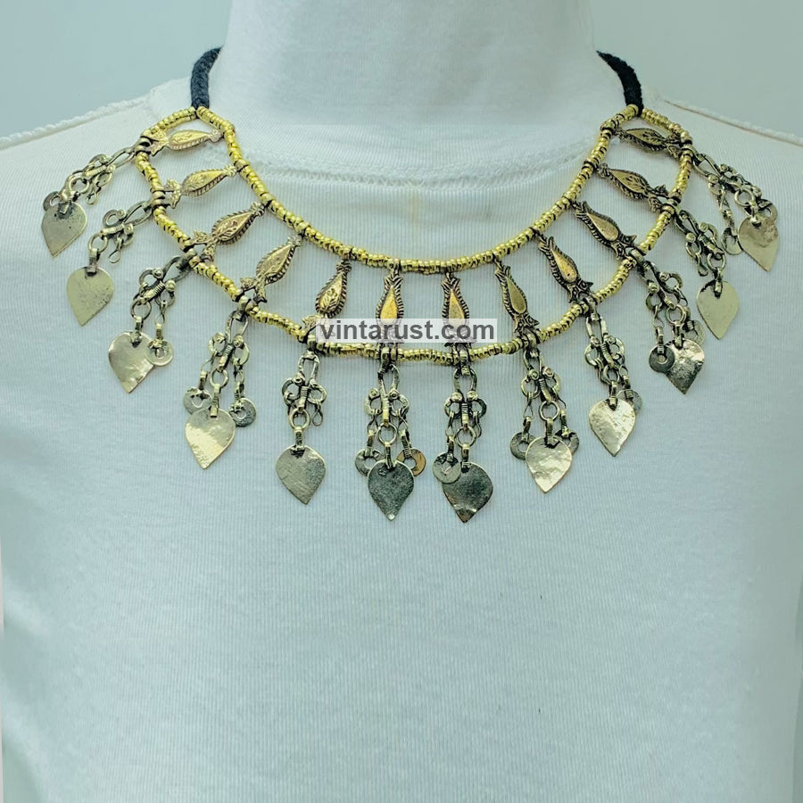 Handmade Necklace With Dangling Silver Tassels