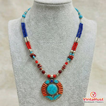 Load image into Gallery viewer, Handmade Nepalese Turquoise and Coral Statement Necklace
