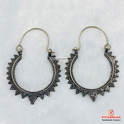 Handmade Oxidized Silver Tribal Hoop Earrings