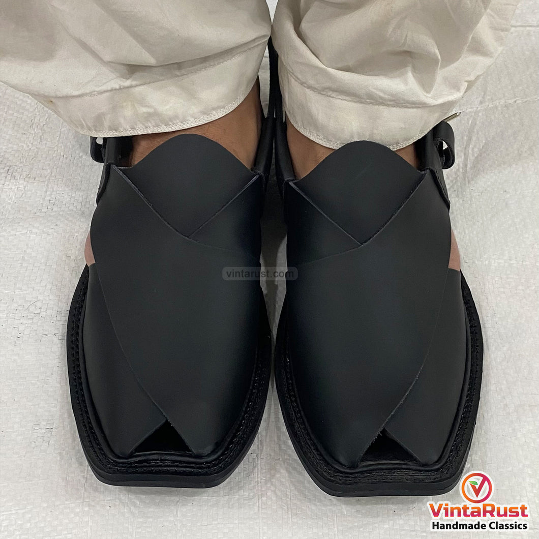 Handmade Premium Black Leather Peshawari Sandals