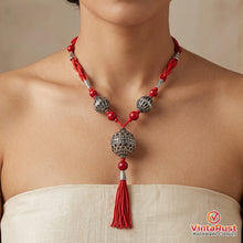 Load image into Gallery viewer, Handmade Red Beaded Tribal Tassel Pendant Necklace
