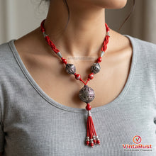 Load image into Gallery viewer, Handmade Red Beaded Tribal Tassel Pendant Necklace
