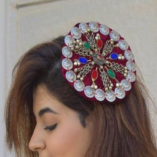 Red Ertugrul Inspired Hair Clip With Colorful Glass Stones, Handmade Hair Pin Handmade Red Ertugrul Inspired Hair Clip – Vintarust main image 4