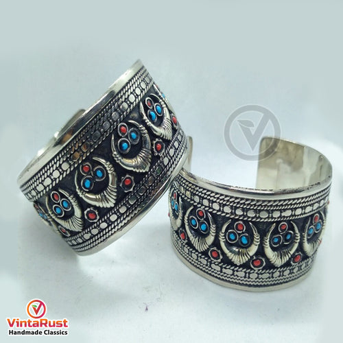 Kuchi Tribal Boho Turquoise and Red Beads Cuffs
