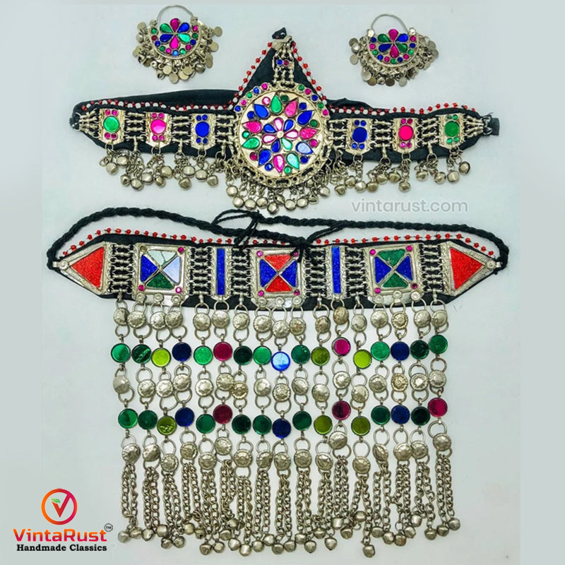 Handmade Tribal Jewelry Set Headpiece, Necklace and Earrings
