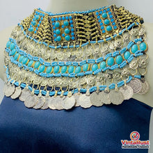 Load image into Gallery viewer, Turquoise Beaded Choker Necklace With Coins
