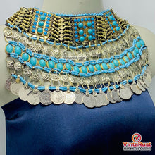 Load image into Gallery viewer, Turquoise Beaded Choker Necklace With Coins

