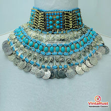 Load image into Gallery viewer, Turquoise Beaded Choker Necklace With Coins
