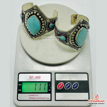 Load image into Gallery viewer, Handmade Turquoise Stone Statement Cuff Bracelet
